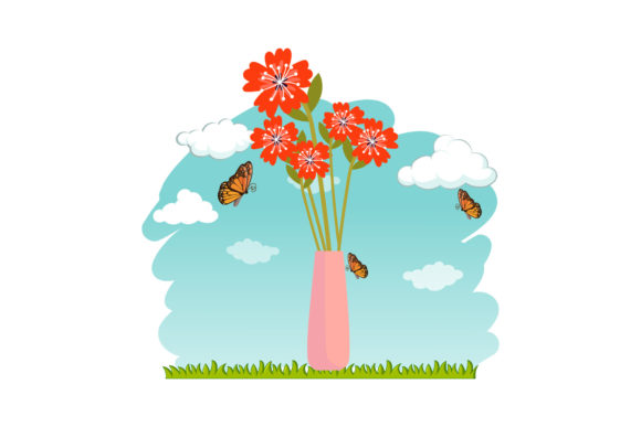 Flowers Decorative in Vase Sky Cloud Graphics and Illustrations