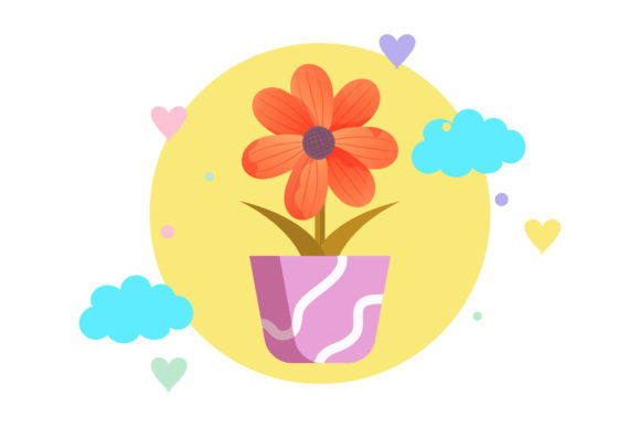 Flowers Pot Vintage Circle Cloud Graphics and Illustrations Review