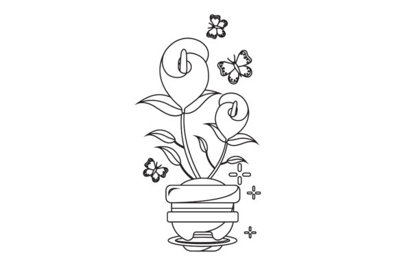 Flowers with Pot Illustration Line Style Graphics and Freebies